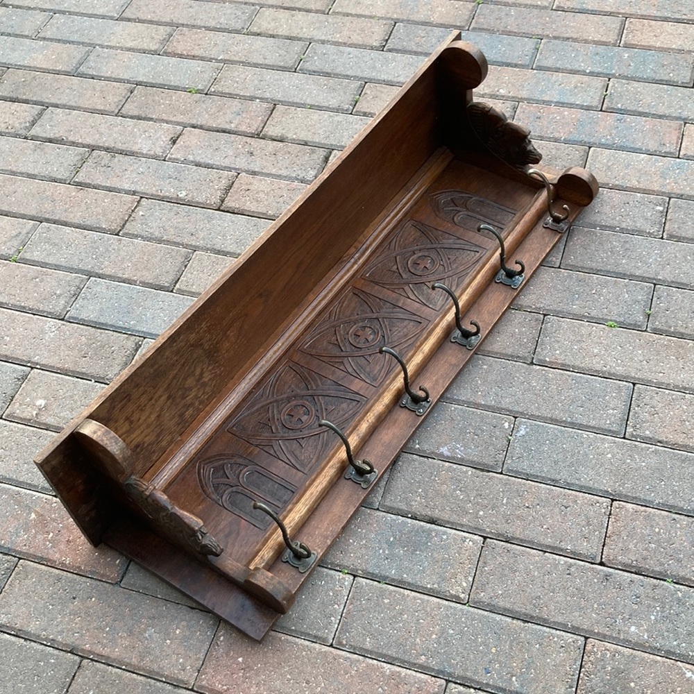 FOR REVIEW….. antique carved Curch Coat rack